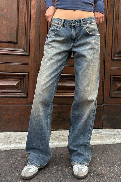 Damen Highwaist Jeans Weite Bein Verstellbar