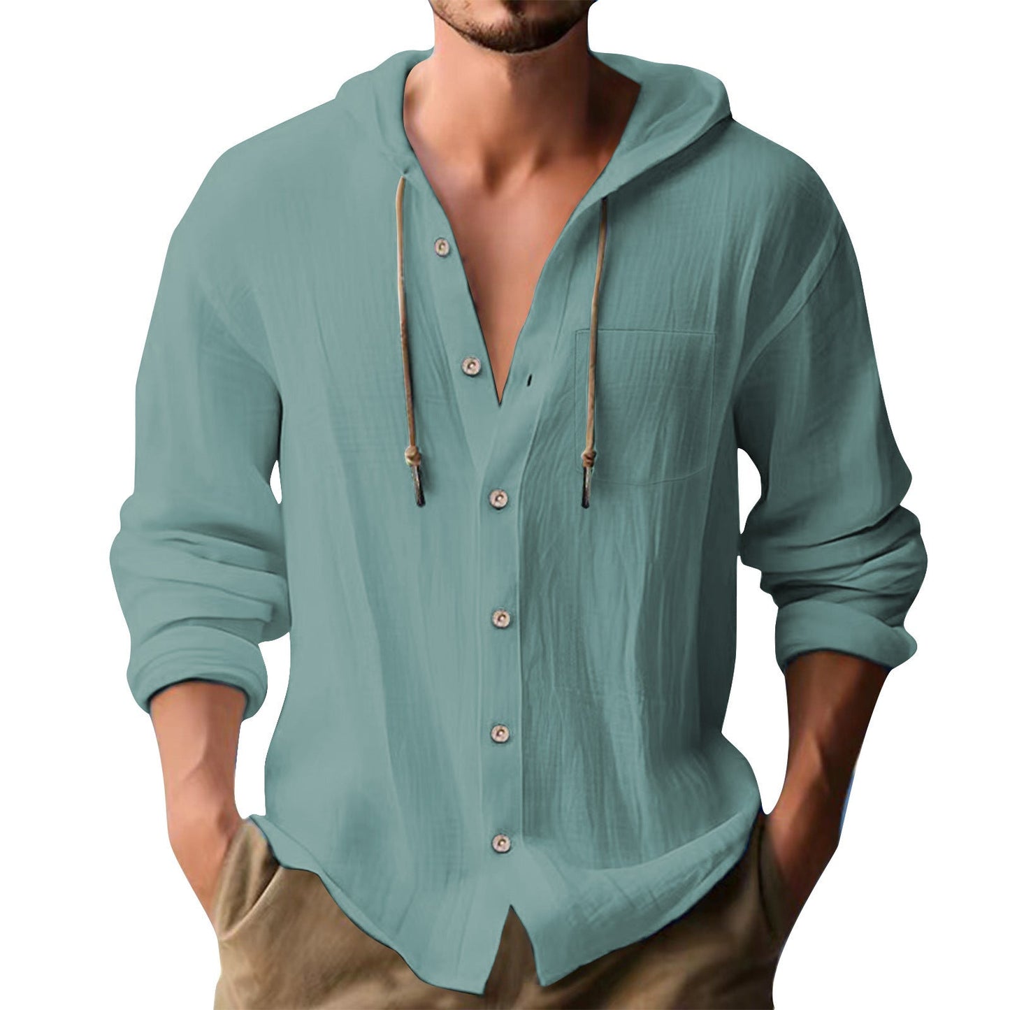 Herren lässiges Kapuzenshirt mit Knopfleiste und praktischen Taschen BerlinGlamour.