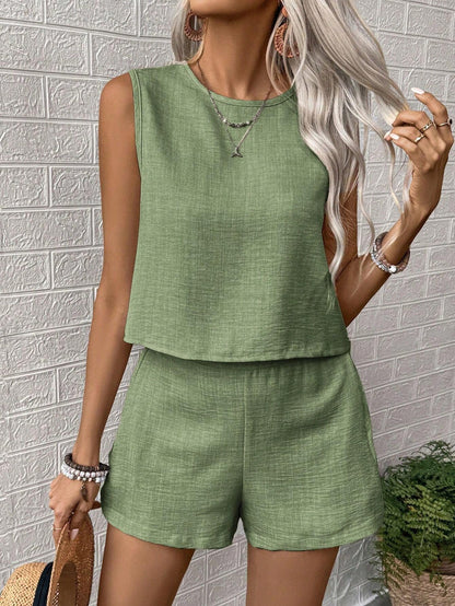 Damen Zweiteiler Sommer Ärmellos Shorts Set