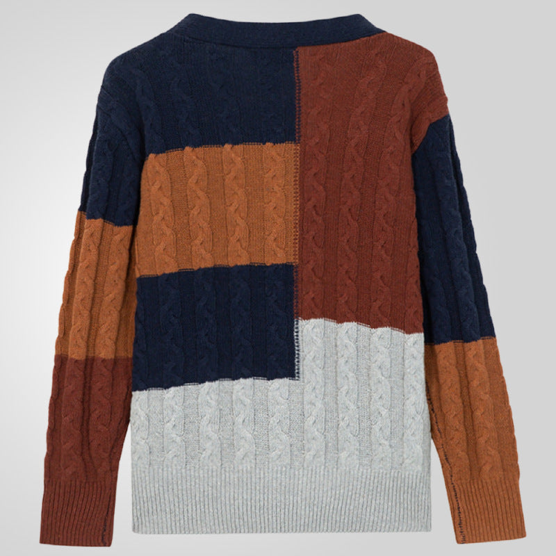 Herren Cardigan Grobstrick mit Farbakzenten und Taschen