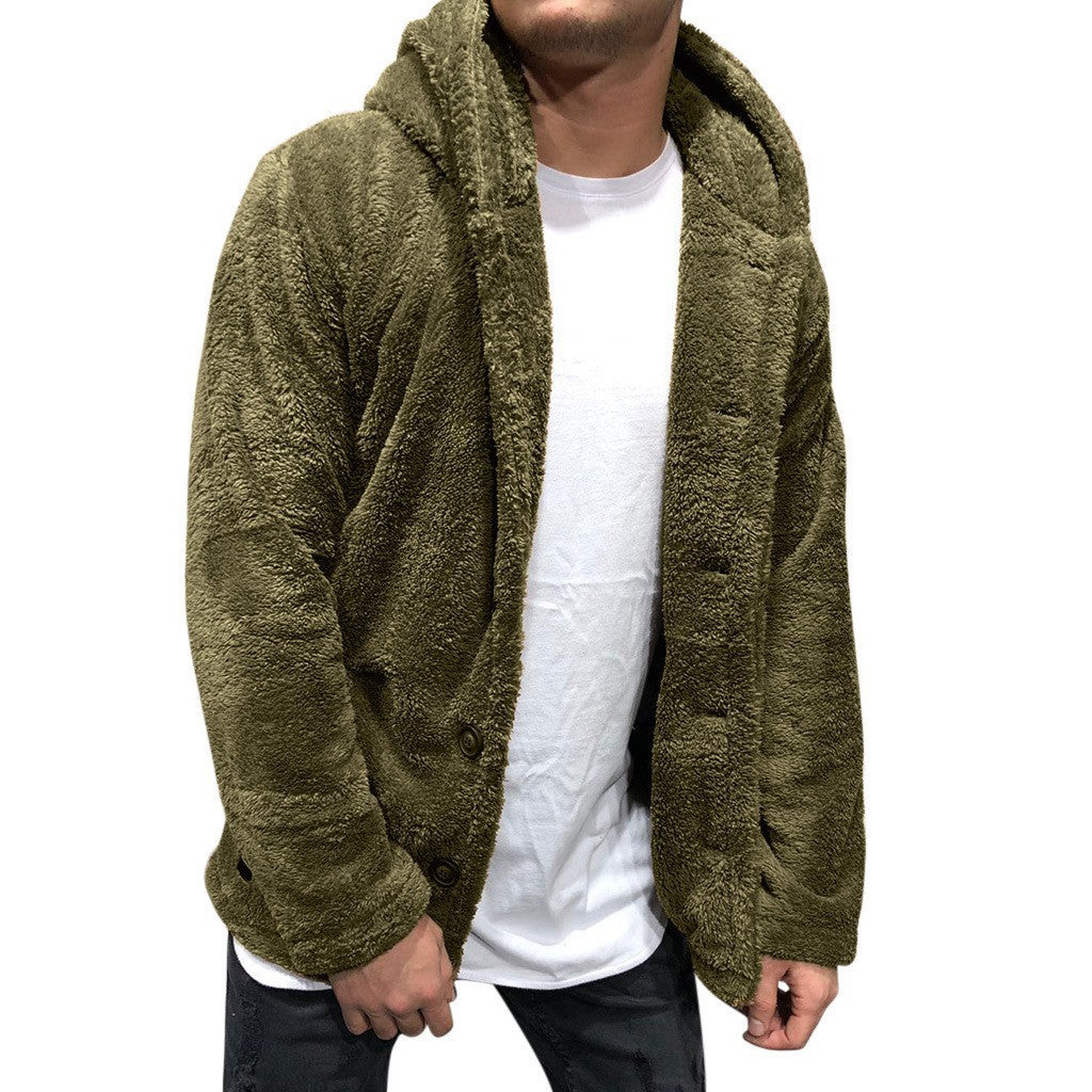 Herren Fleecejacke Warm mit Kapuze und Knopfverschluss