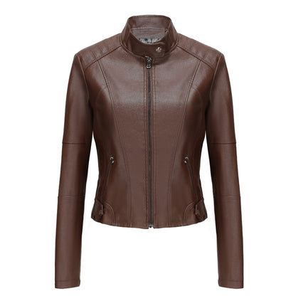 Damen Lederjacke Reißverschluss Taschen Schwarz Lederoptik