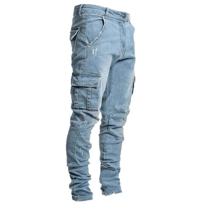 Herren Jeans Slim Fit Cargo Hose Multifunktional