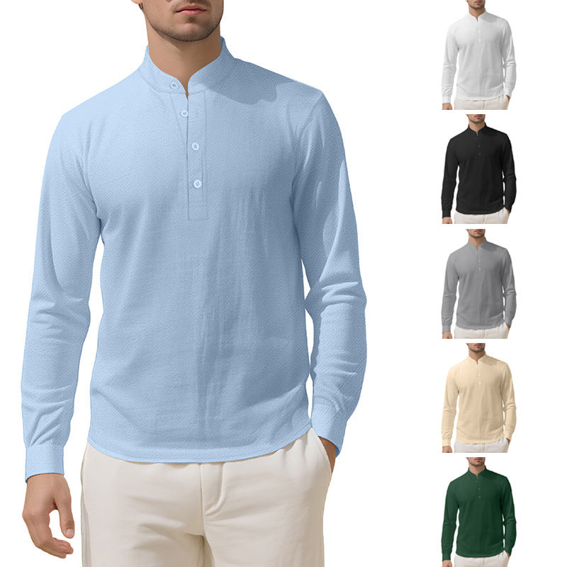 Herren Langarmhemd Elegantes Mit Stehkragen Knöpfe Modern - BerlinGlamour