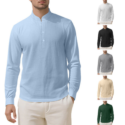 Herren Langarmhemd Elegantes Mit Stehkragen Knöpfe Modern - BerlinGlamour