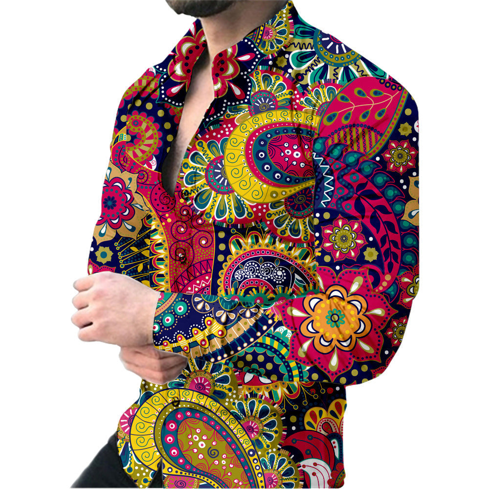 Herren Hemd Langarm Farbenfroh Floralmuster Modern