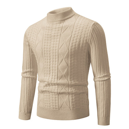 Herren Pullover Grobstrick Modern Zopfmuster Hochkragen