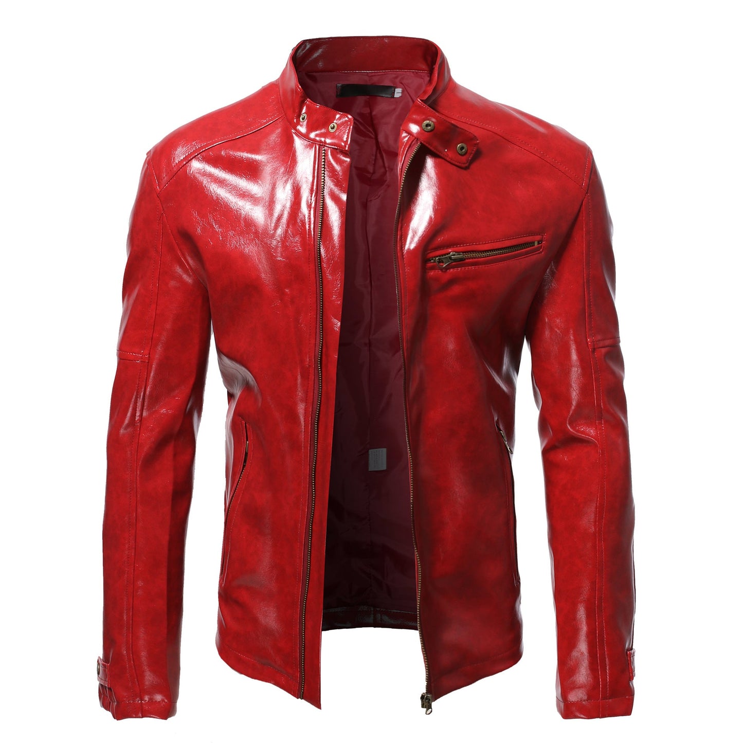 Herren Lederjacke Echtes Leder Schwarz Bikerstil