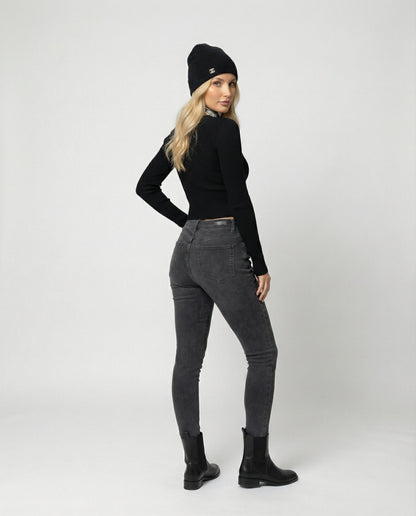 Damen Langarmshirt Slim Fit Weich Rundhals Kurz