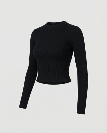 Damen Langarmshirt Slim Fit Weich Rundhals Kurz