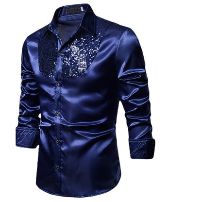 Herren Seidenhemd Glänzend mit Pailletten Elegant