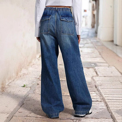 Damen Jeanshose Weite Bein Elastisch Lässig