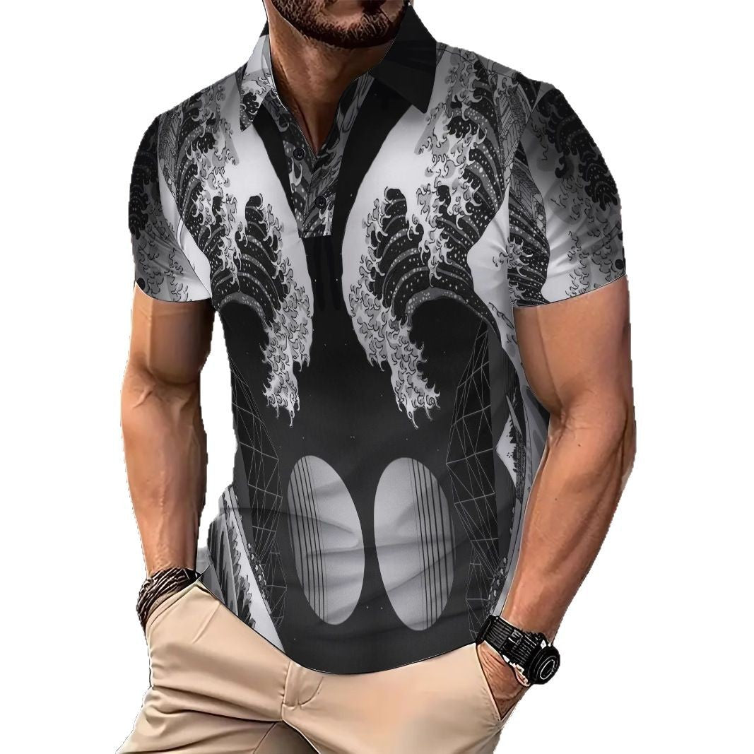 Herren Poloshirt Modern mit Wellenmuster und Slim-Fit