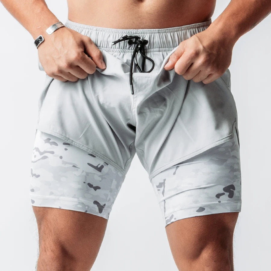 Herren Trainingsshorts atmungsaktiv mit Kompressionsunterhose elastisch