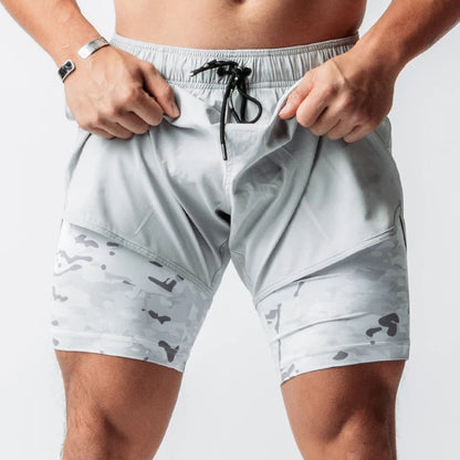 Herren Trainingsshorts atmungsaktiv mit Kompressionsunterhose elastisch