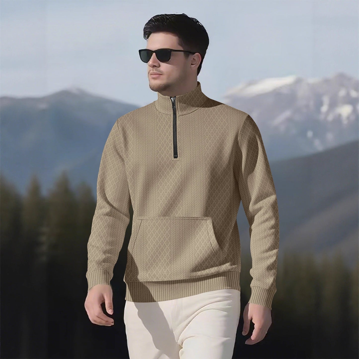 Herren Fleece-Pullover Sportlich Reißverschluss Hochkragen - BerlinGlamour