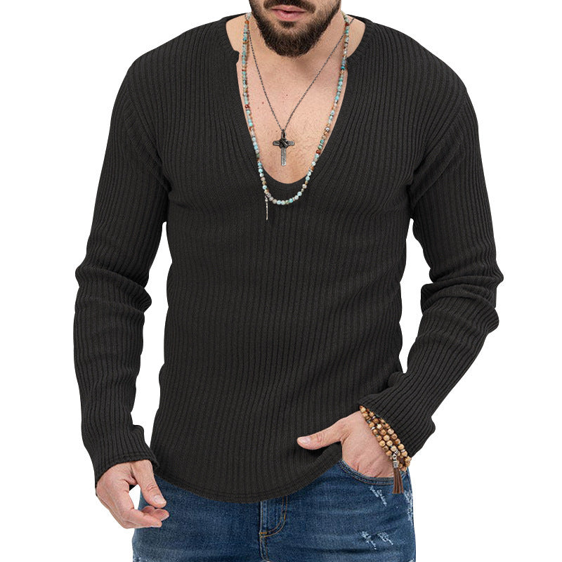 Herren Pullover V-Ausschnitt Struktur Rippdesign Modern