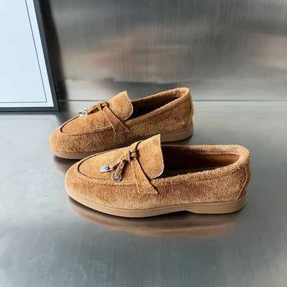 Damen Mokassins Weichleder Elegant Schleife Schwarz