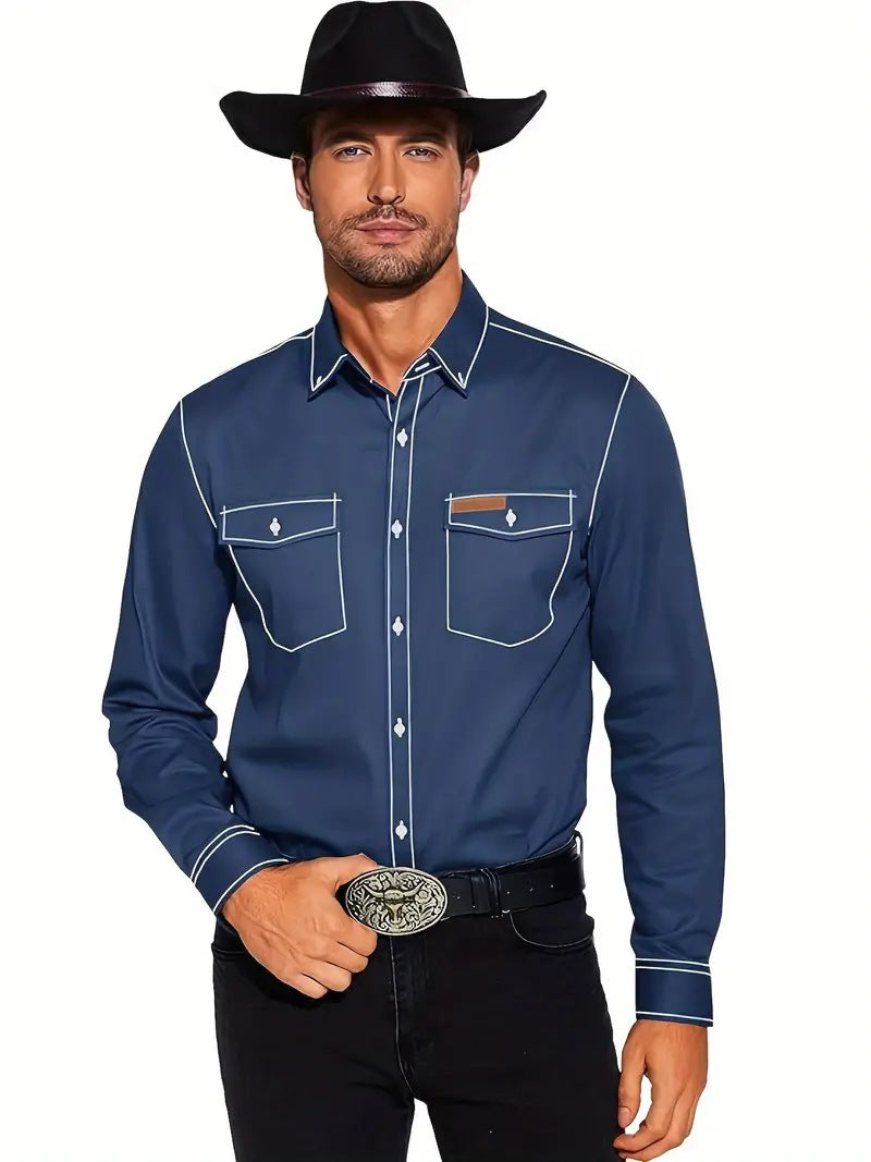 Herren Westernhemd Modern mit Kontrastnähten und Brusttasche