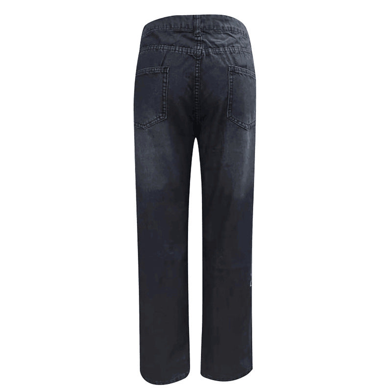 Damen High-Waist Ripped Jeans Mit Fransen und Lochdetails