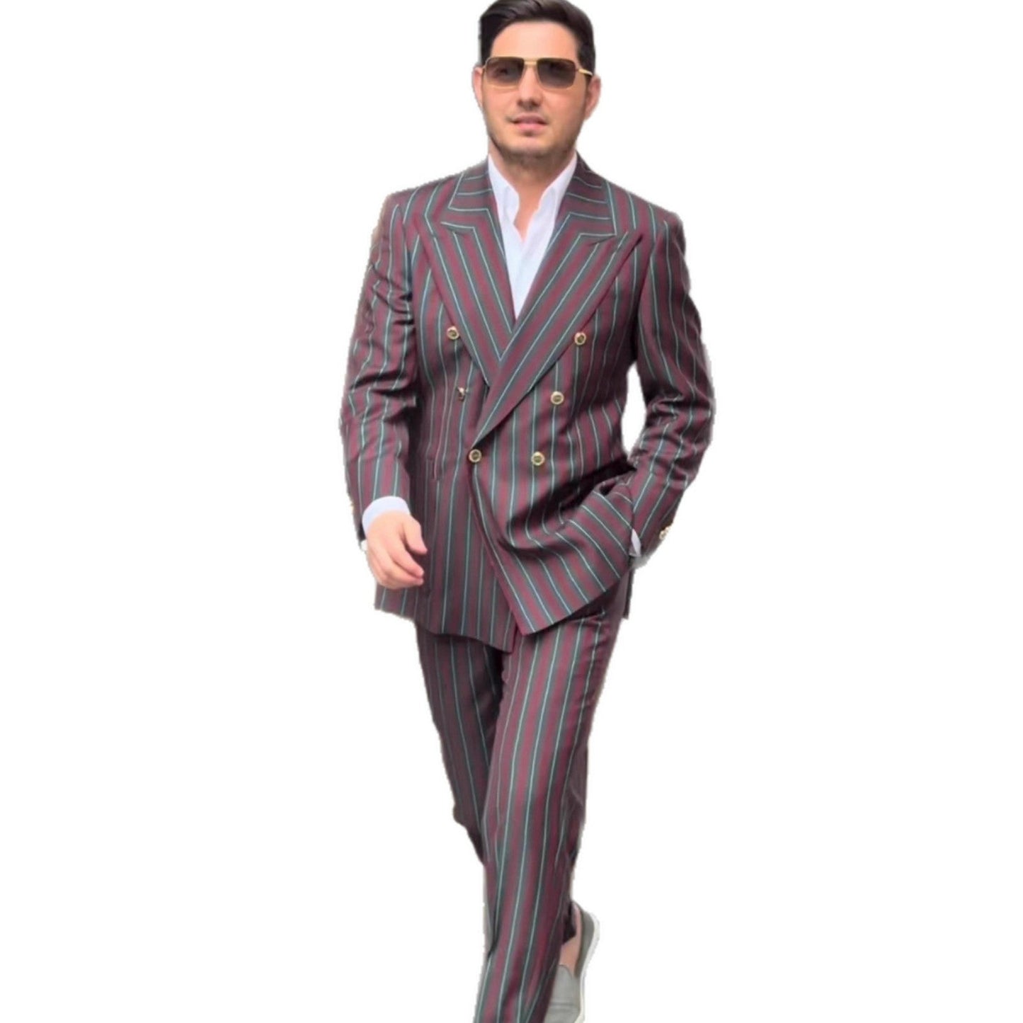 Herren Zweireiher Anzug Slim Fit mit Streifenmuster Modern