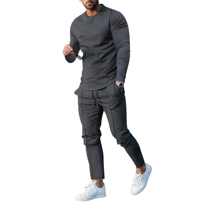 Herren Sportshirt Langarm mit Kontrastnähten Jogginghose Set