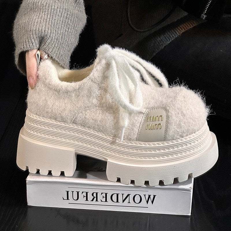 Damen Plateau Sneaker Atmungsaktiv Mit Kuscheligem Obermaterial