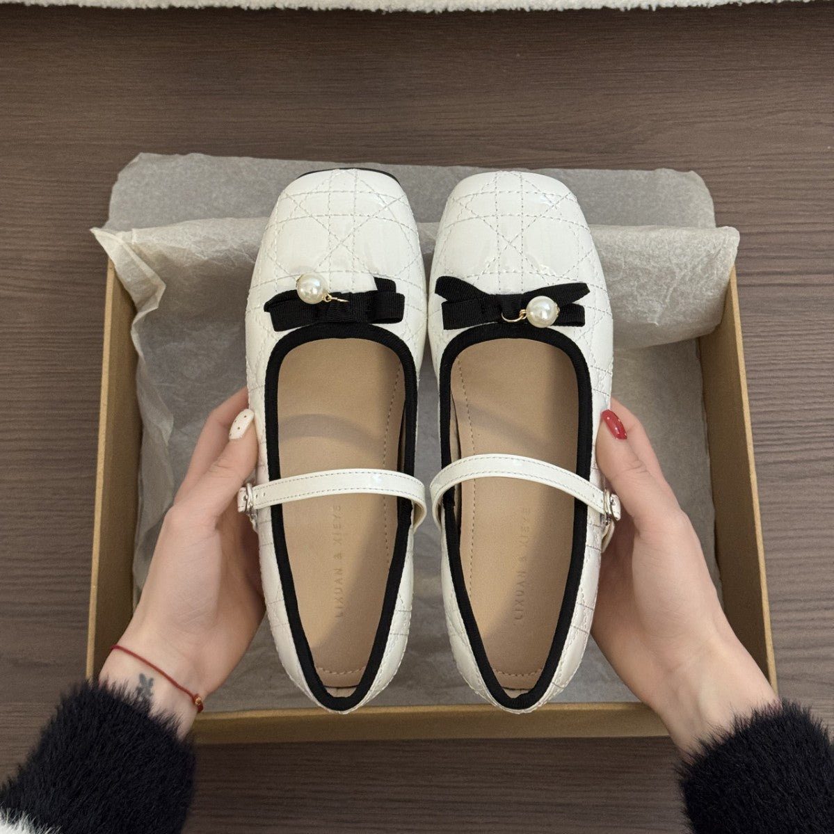Damen Ballerinas Elegantes Design Lederschuhe