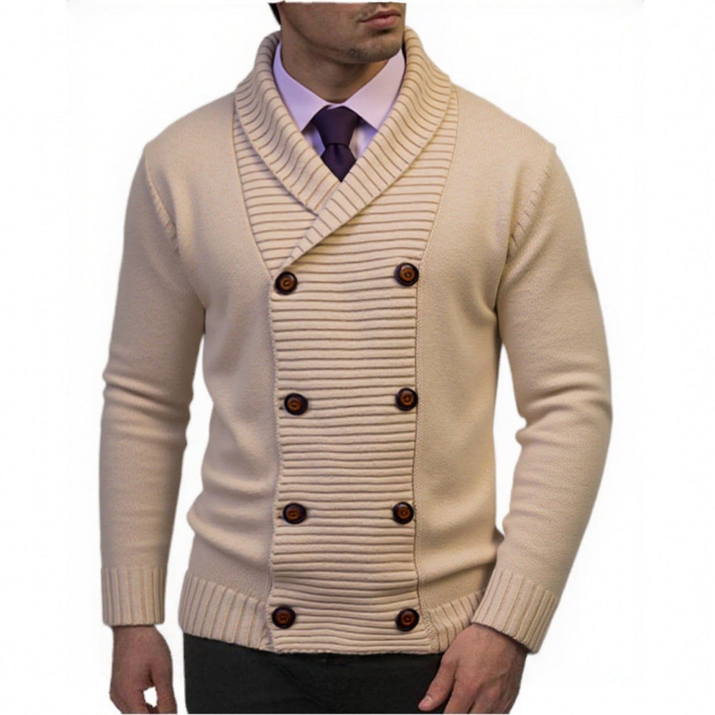 Herren Strickpullover Modern mit Knopfverschluss und Struktur