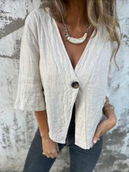 Damen Leinenblazer Kurzarm Leicht Modern