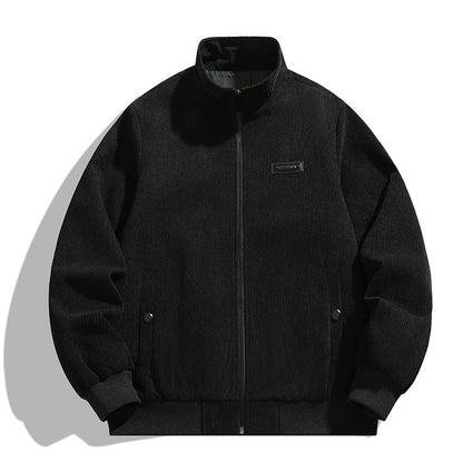 Herren Cordjacke Lässig Grau Übergröße