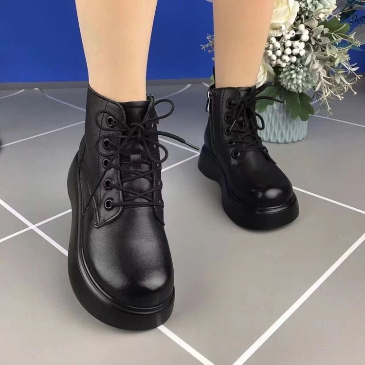 Damen Stiefel Schnürboots Plateau Robust Reißverschluss Damenmode