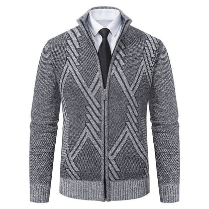Herren Strickjacke Elegante Zopfmuster Kragen Modern