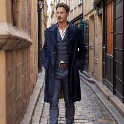 Eleganter Herren Wollmantel Modern Schwarz