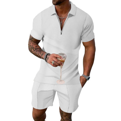 Herren Poloshirt Kurzarm mit Reißverschluss und Casual Shorts