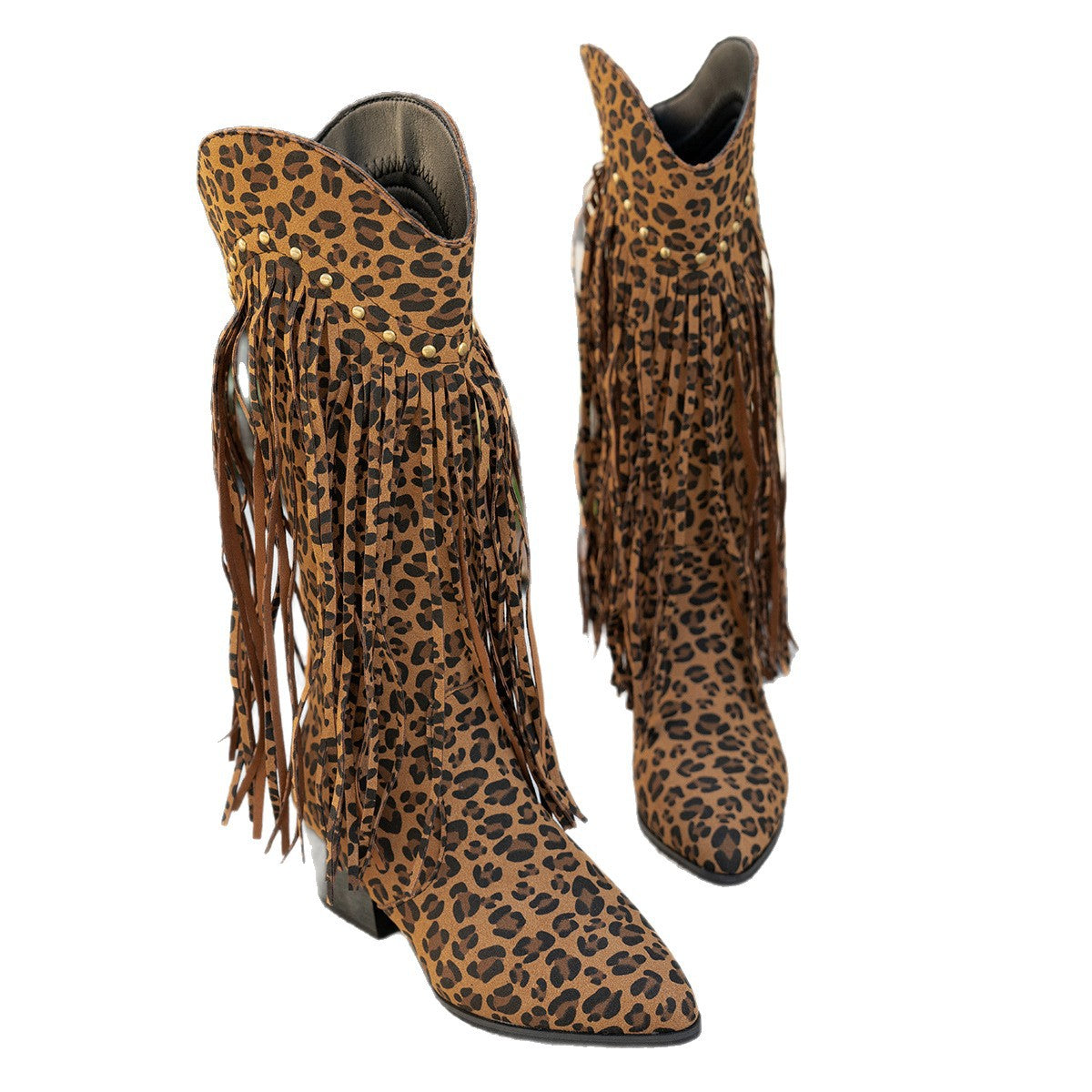 Damen Stiefel Fransen Modisch Nieten Hoch Hacken