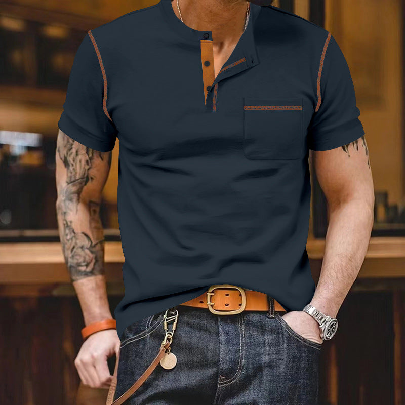 Herren Kurzarm-Shirt Modern mit Kontrast-Akzenten und Brusttasche