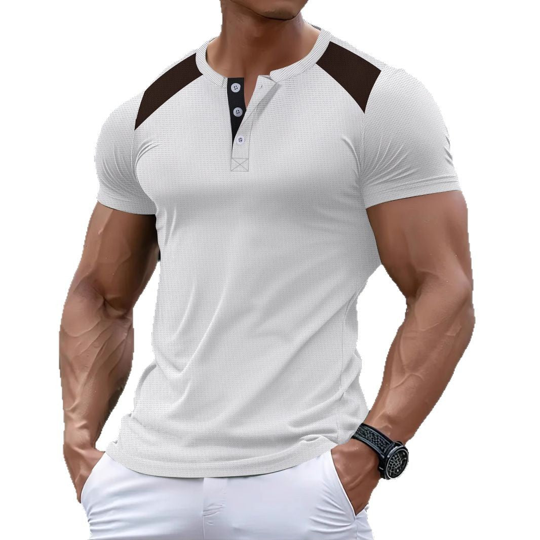 Herren Henley-Shirt Freizeit Mesh-Details Sportlich