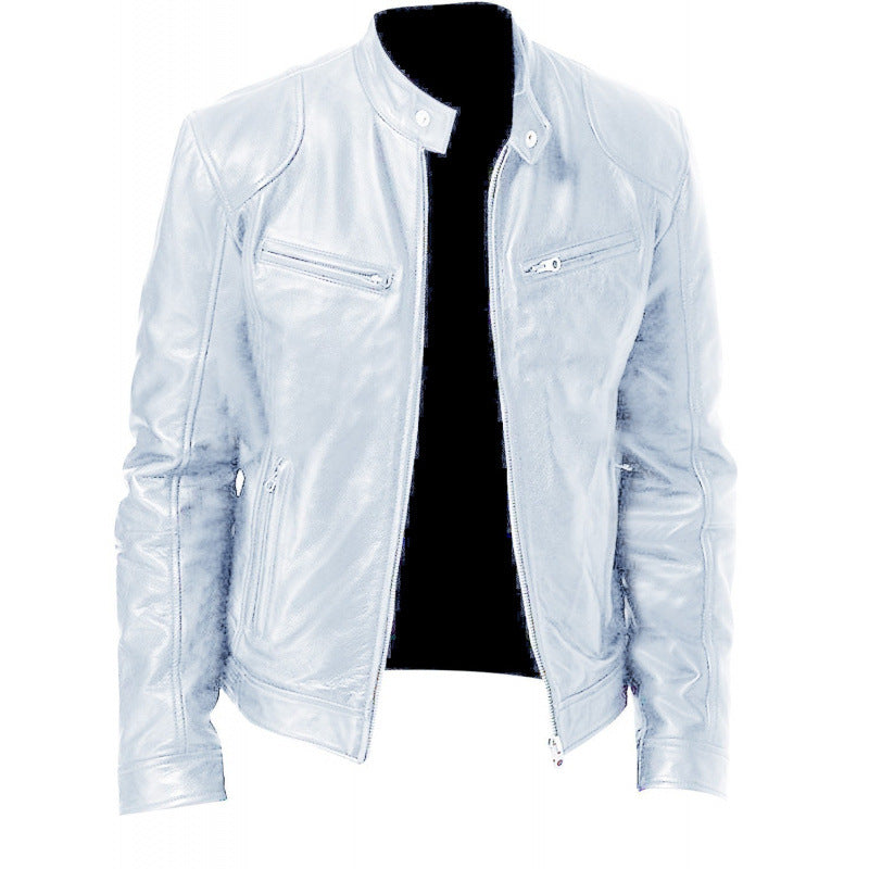 Herren Lederjacke Biker Stil Echtes Leder Schwarz