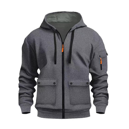 Modische Herren Kapuzenjacke Reißverschluss Taschen Schwarz