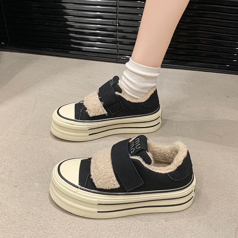 Damen Sneaker Bequem Warm Plüschfutter Klettverschluss