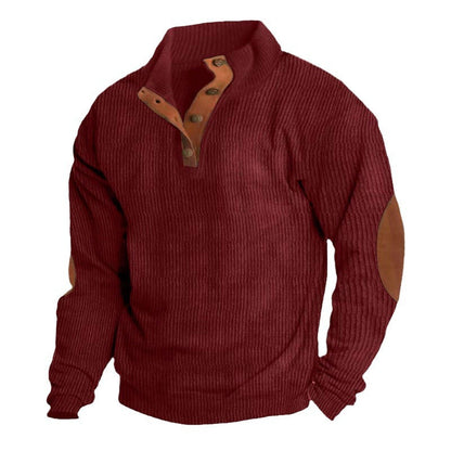 Herren Pullover Lederakzente Reißverschluss Modern