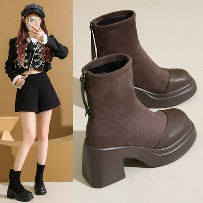 Damen Stiefel Blockabsatz Robust Elastisch Trendy - BerlinGlamour
