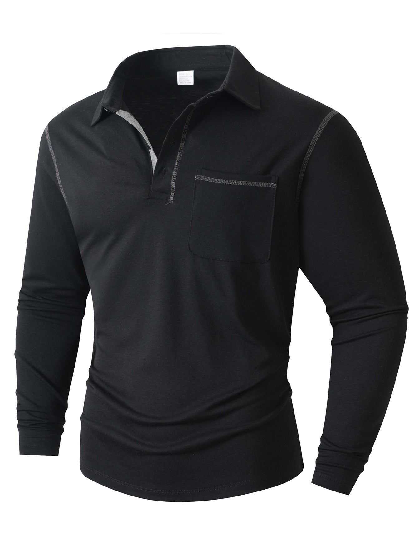 Herren Polohemd Langarm Modern mit Brusttasche und Kontraststreifen