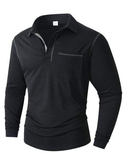 Herren Polohemd Langarm Modern mit Brusttasche und Kontraststreifen