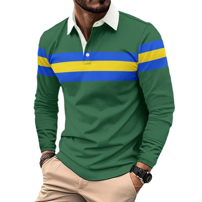 Herren Polohemd Langarm Farbblock Design Modern
