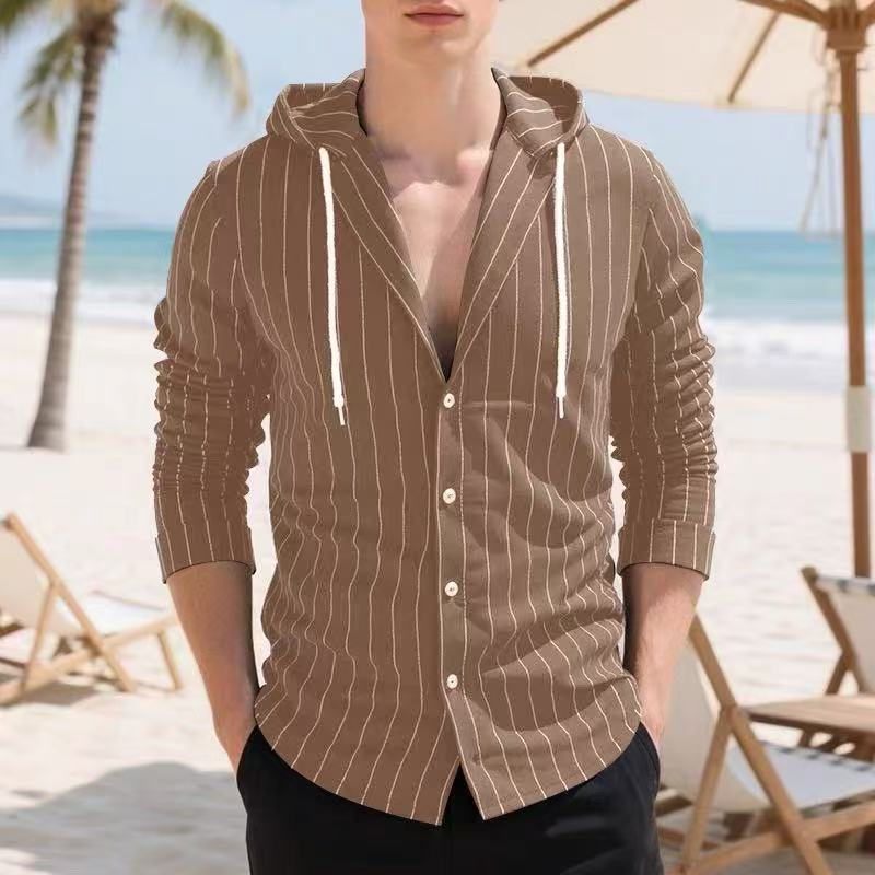 Herren Strickhemd Kapuze Streifenmuster Casual