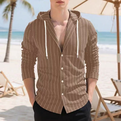 Herren Strickhemd Kapuze Streifenmuster Casual