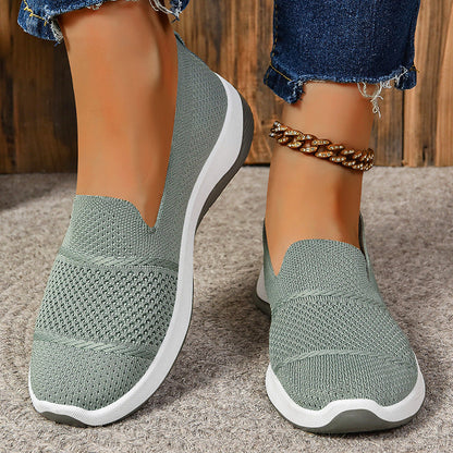 Damen Schuhe Bequem Slip-On atmungsaktiv Strickdesign