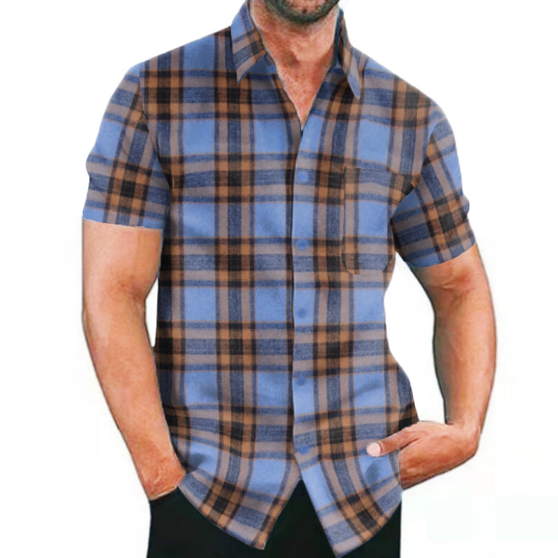Herren Karohemd Kurzarm Modern mit Taschen